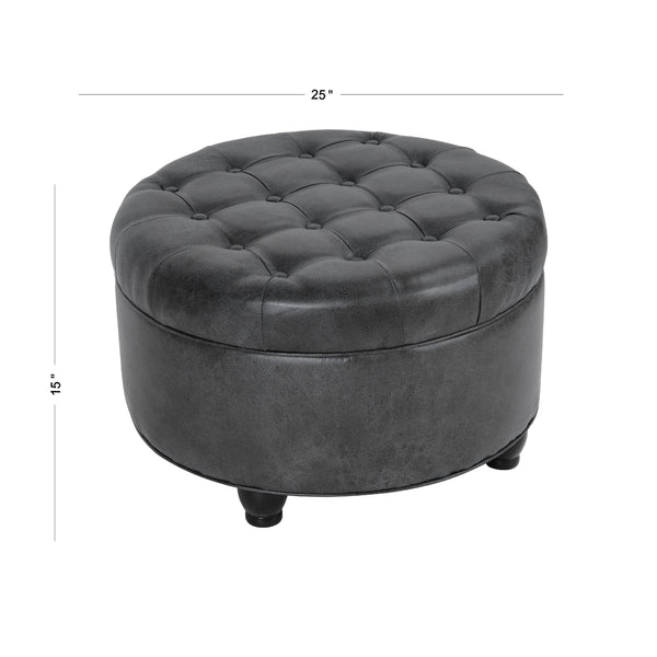 English Elm Gery Round Tufted Storage Ottoman Faux Leather Lift Top Living Room Footrest Black+ Gray B056P416974