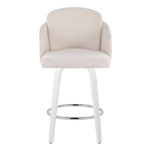 English Elm Fixed-height Swivel Counter Stools with Faux Leather Seats and Chrome Footrest Set of 2 Cream B202S01809