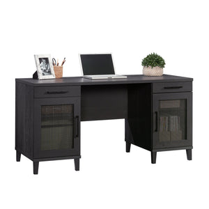English Elm Desk, Sleek Black Engineered Wood Workspace With Ample Surface, Cable Management & Easy Assembly B356P402681