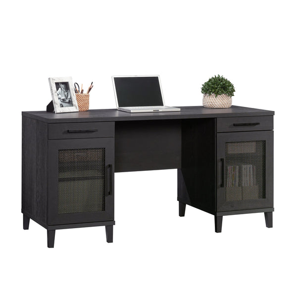 English Elm Desk, Sleek Black Engineered Wood Workspace With Ample Surface, Cable Management & Easy Assembly B356P402681