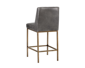 Sunpan Leighland Classic Barstool with Antique Brass Frame and Diamond-Stitched Faux Leather Upholstery Overcast Grey