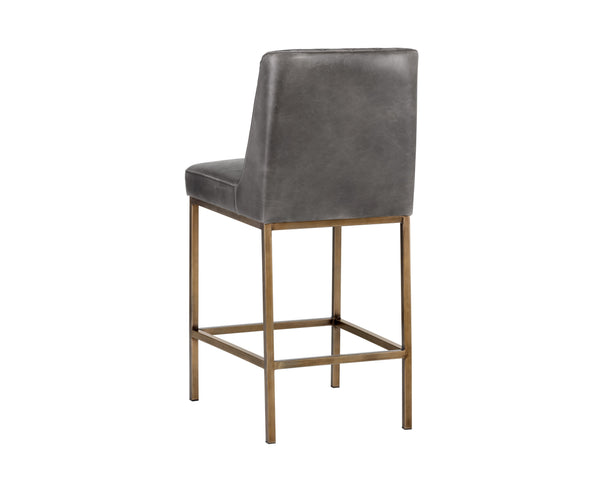 Sunpan Leighland Classic Barstool with Antique Brass Frame and Diamond-Stitched Faux Leather Upholstery Overcast Grey