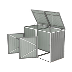English Elm Garbage Bin Shed Galvanized Steel Enclosure for Two Cans Outdoor Weather Resistant Light Gray W1598P357715