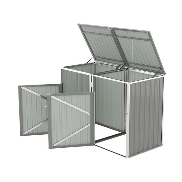 English Elm Garbage Bin Shed Galvanized Steel Enclosure for Two Cans Outdoor Weather Resistant Light Gray W1598P357715
