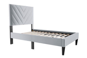 English Elm Modern Gray Velvet Twin Platform Bed Adjustable Headboard V-stitch Upholstered Frame B011P423339
