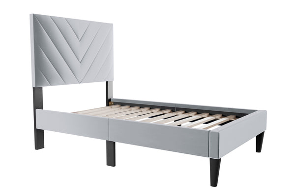 English Elm Modern Gray Velvet Twin Platform Bed Adjustable Headboard V-stitch Upholstered Frame B011P423338