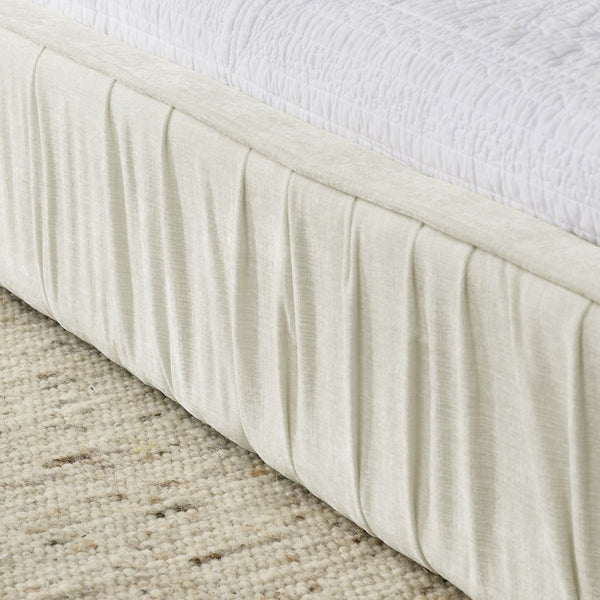 English Elm Queen Upholstered Bed Frame In Soft Beige Chenille - No Box Spring Needed, Modern Pleated Design W487S00336-GIGA