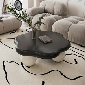 English Elm 35" Cloud Shaped Mdf Coffee Table Sculptural Round Top with Spherical Legs for Modern Living Black White W1435S00029