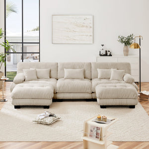 English Elm Luxury Modular Sectional Sofa Couch - Oversized U-Shaped Vintage Chenille Sofa With Ottomans & Pillows W714S01030