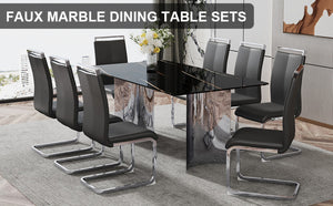 English Elm Table Set With Glass Top & 8 Black Pu Chairs - Stylish, Sturdy, And Easy To Assemble For Any Space W1151S02609-GIGA