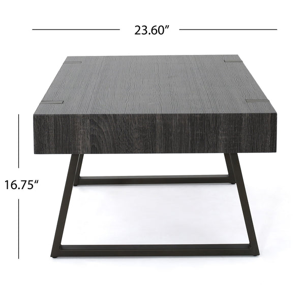 English Elm Christopher Knight Home® - COFFEE Faux Wood Industrial Coffee Table with Powder-Coated Metal Legs, Sturdy MDF Top, 43.25" L Black 59446.00BLK