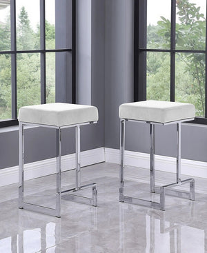 English Elm 25 in Backless Faux Leather Counter Stools with Polished Silver Pedestal Base Set of 2 White B011P496924