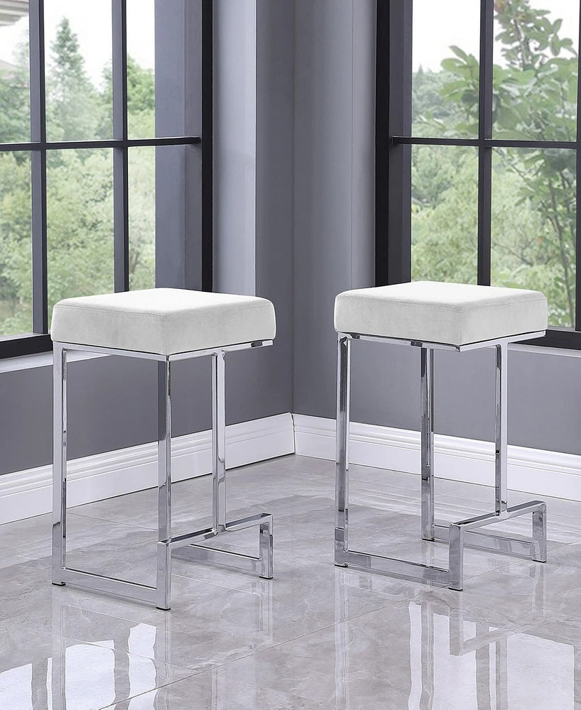 English Elm 25 in Backless Faux Leather Counter Stools with Polished Silver Pedestal Base Set of 2 White B011P496925