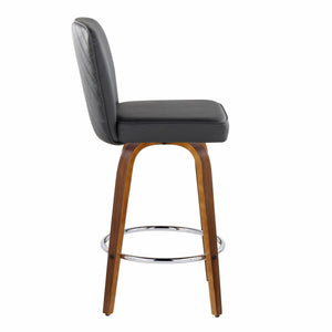 English Elm 26" Swivel Counterstools with Tufted Faux Leather Walnut Legs and Chrome Footrest Set of 2 B202S00330