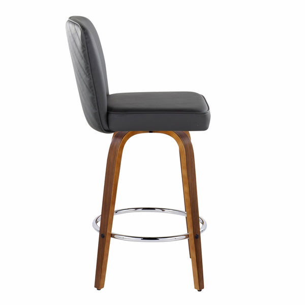 English Elm 26" Swivel Counterstools with Tufted Faux Leather Walnut Legs and Chrome Footrest Set of 2 B202S00330