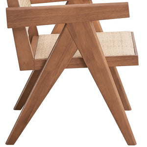 English Elm Beige Rattan Accent Chair with Natural Wood Legs — Breathable Seat, Rustic Earthy Style for Home B062P209169