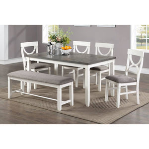 English Elm Carrol 6-Piece Wood Dining Set with Upholstered Chairs & Bench, Two-Tone White/Grey Rustic Chic B016S00010