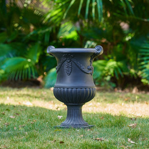 English Elm Elegant Handcrafted Mgo Floral Relief Garden Urn Planter with Antique White Finish Black N772P389441B