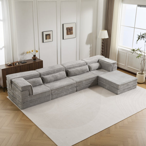 English Elm Compression Mahjong Sofa - Versatile Convertible Floor Seating With Ottoman, Pet-Friendly Fleece Fabric W3723S00036