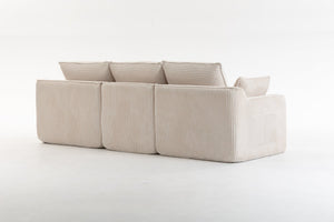 English Elm L Shaped Corduroy Modular Sectional with Cloud Cushions Footstool and Lumbar Pillows Beige W395S00141
