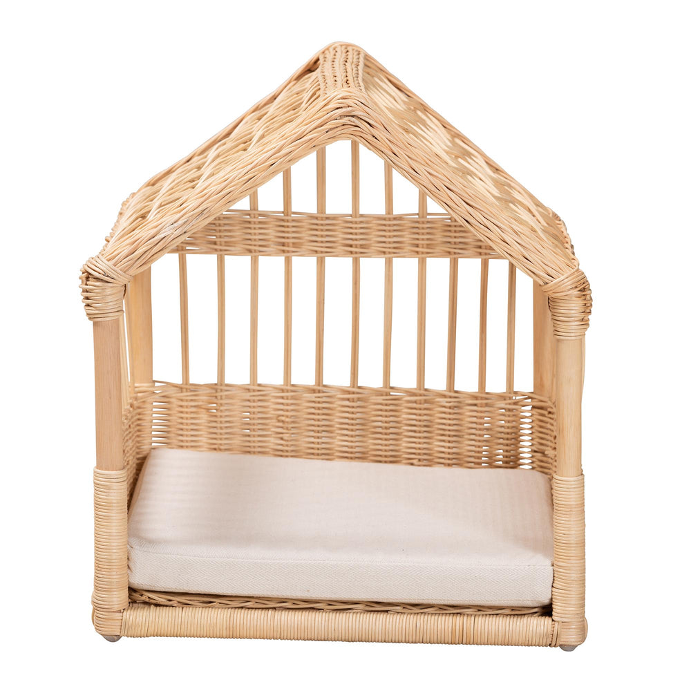 English Elm Modern Rattan Woven Canopy Pet Bed Bohemian Artisan Design for Cats and Dogs B2750P467662
