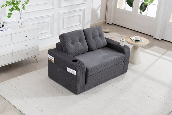 English Elm Convertible Floor Sofa Bed with Memory Foam and Ribbed Corduroy for Small Spaces Gray W395P438027