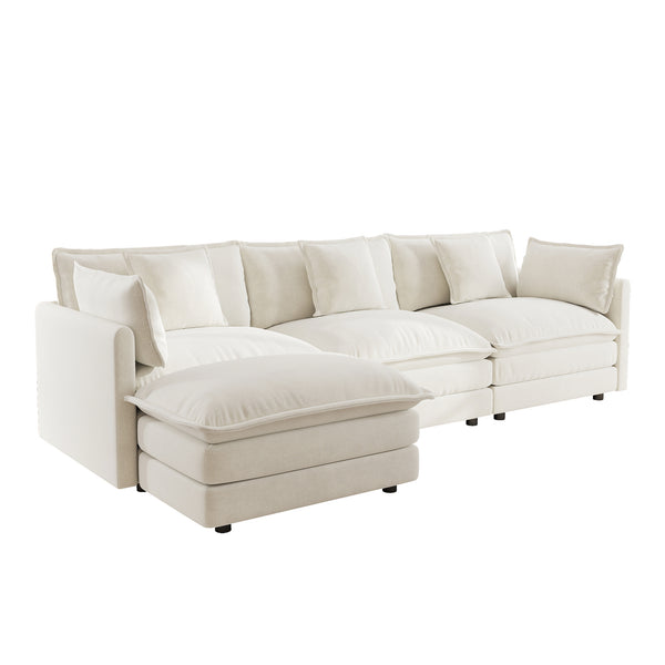 English Elm Free Modular Chenille Sectional Sofa with Reversible Ottoman for Living Room W714S00559
