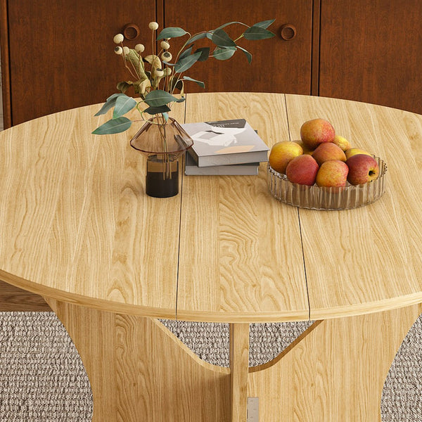 English Elm 43 Inch Foldable Mdf Dining Set with Pu Cushioned Solid Wood Chairs Space Saving Ancient Oak W2700S00115
