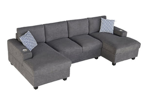 English Elm Multifunctional Corduroy Modular Sectional with Dual Chaise Cup Holders Living Room Dark Gray B2730S00077