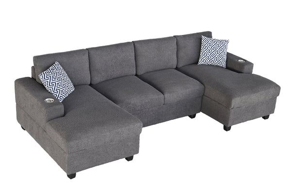 English Elm Multifunctional Corduroy Modular Sectional with Dual Chaise Cup Holders Living Room Dark Gray B2730S00077