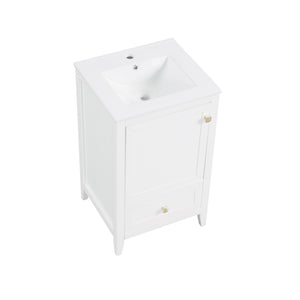 English Elm 20" Modern Bathroom Vanity With Soft-Close Door, Ceramic Sink & Storage Drawer For Small Spaces N725P185452K