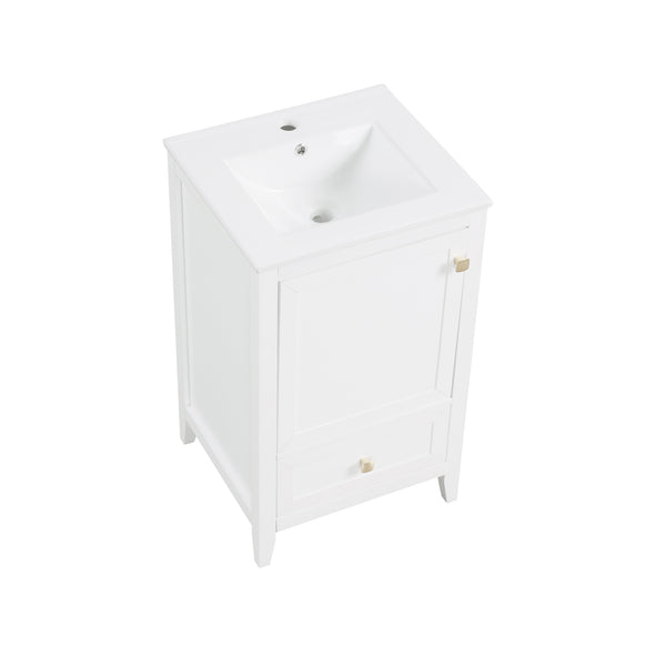 English Elm 20" Modern Bathroom Vanity With Soft-Close Door, Ceramic Sink & Storage Drawer For Small Spaces N725P185452K