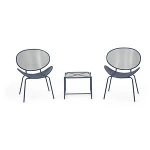 English Elm Christopher Knight Home® - ELBA Modern Mesh Shell Chat Set with Powder-Coated Iron Frame, Retro Minimal Outdoor Seating Navy Blue N775P250740N