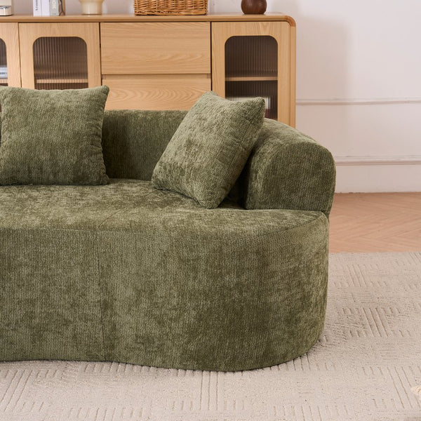 English Elm Crescent-shaped Chenille Sofa Curved Low-back Two-seater with Cloud-like Deep Cushions Green W2012P375743