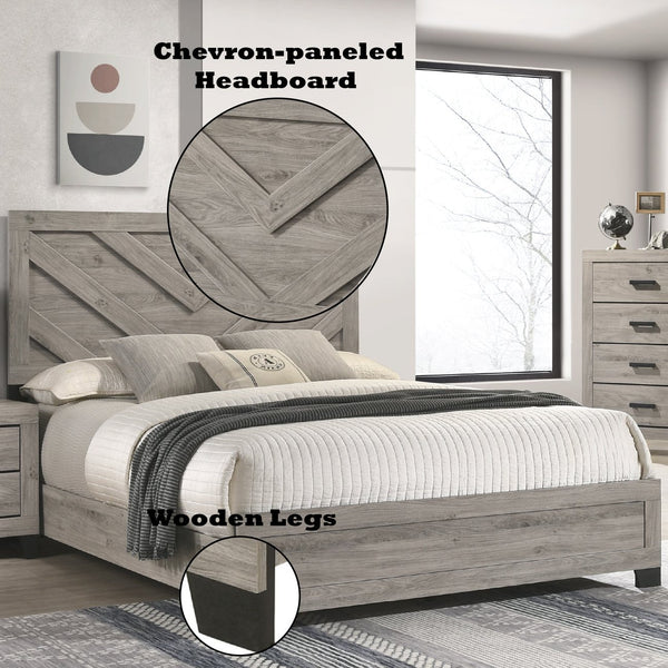 English Elm Mari Contemporary Queen Bed Frame in Gray Wood Finish with 10" Clearance, 220lb Capacity, Slat Support Light Gray 48.3 L x 34.3 W x 19.3 H B2726S00448
