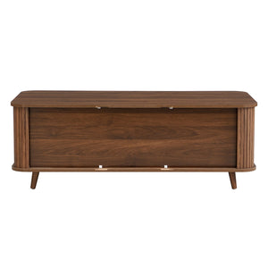 English Elm Modern Mid-century Coffee Table Tambour Doors Open Shelves Warm Wood Living Room Walnut N770P333553W