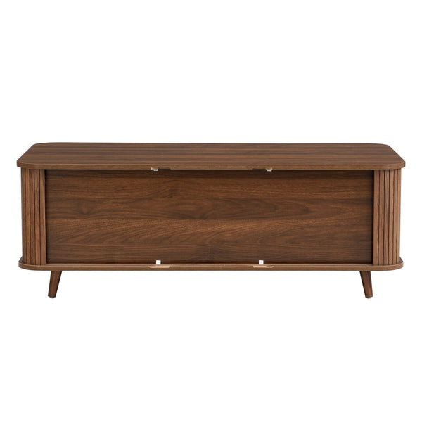 English Elm Modern Mid-century Coffee Table Tambour Doors Open Shelves Warm Wood Living Room Walnut N770P333553W