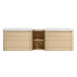 English Elm 68'' Wall-Mounted Vanity with White Ceramic Sink, Plywood Shelves, Soft-Close Door, Rounded Edge Design and Water-Resistant Melamine Finish W999S00484