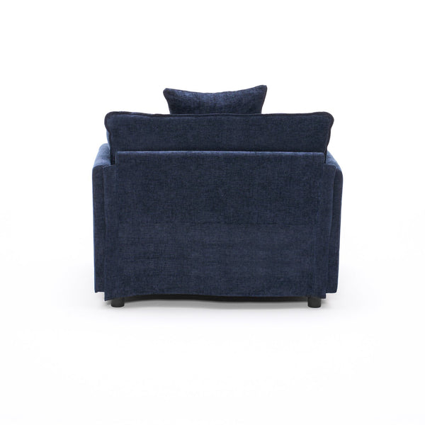 English Elm 39.4" Chenille Club Chair with Ottoman Solid Wood Frame Contemporary Living Room Seat Blue W3244P427715