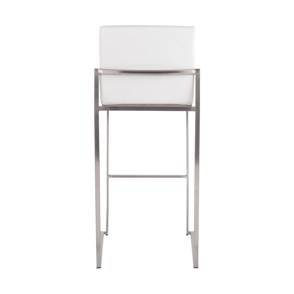 English Elm Fuji 30" High Back Barstools Set Of 3 - Stylish Stainless Steel & White Faux Leather For Modern Spaces B202P222210