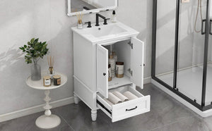 English Elm 20" Bathroom Vanity with Sink Modern MDF Cabinet with Ceramic Top, Drawer, Magnetic Door Stopper White N725P195132K