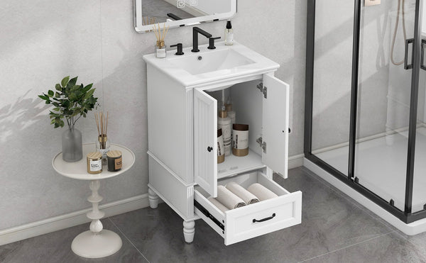 English Elm 20" Bathroom Vanity with Sink Modern MDF Cabinet with Ceramic Top, Drawer, Magnetic Door Stopper White N725P195132K