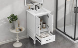 English Elm 20" Bathroom Vanity With Sink, Bathroom Cabinet With Two Doors, Magnetic Door Stopper and Adiustable Foot Pads, A Drawer, White