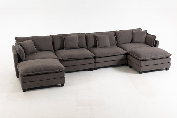 English Elm Modern Chenille Sectional Sofa Modular Sleeper with Ottoman Chaise and Waist Pillows Antique Grey W2530S00021
