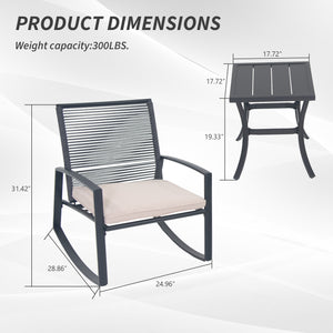 English Elm 2-person Weatherproof Outdoor Patio Bistro Metal Rocking Conversation Set with Table, Rust-Proof Elegance Grey W1859P360037