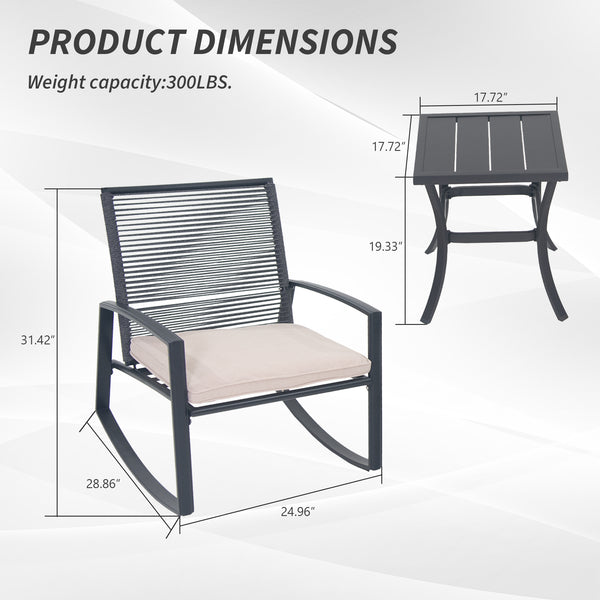 English Elm 2-person Weatherproof Outdoor Patio Bistro Metal Rocking Conversation Set with Table, Rust-Proof Elegance Grey W1859P360037