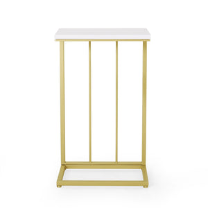 English Elm Christopher Knight Home® - END TABLE Modern Glam C-Shape Side Table with Durable Iron Frame and Sleek MDF Top for Living Rooms Gold+White 66793.00MP2