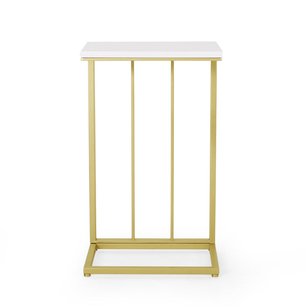 English Elm Christopher Knight Home® - END TABLE Modern Glam C-Shape Side Table with Durable Iron Frame and Sleek MDF Top for Living Rooms Gold+White 66793.00MP2