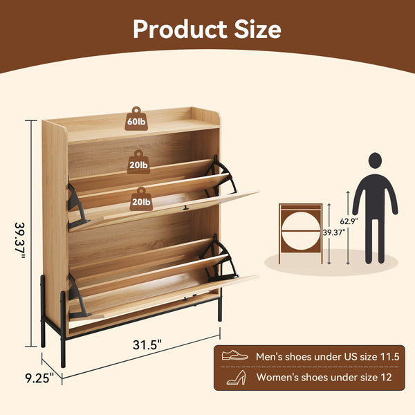 English Elm 2-drawer Rattan Front Shoe Cabinet Slim Entryway Organizer with Walnut Mdf Frame W5221P414212
