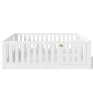 English Elm Twin Solid Pine Montessori Floor Bed with House Frame Door and Safety Fence Light White W5305P420632